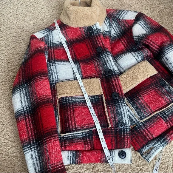 NSF RED SHERPA PLAID BOMBER JACKET SIZE SM - Picture 6 of 9